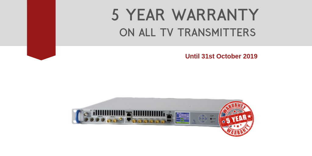 Limited time offer: 5 year warranty on all TV transmitters